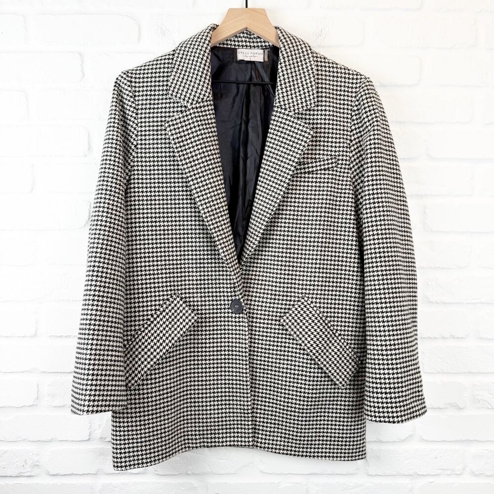 Dress Forum Black White Houndstooth One Button Blazer Size Small